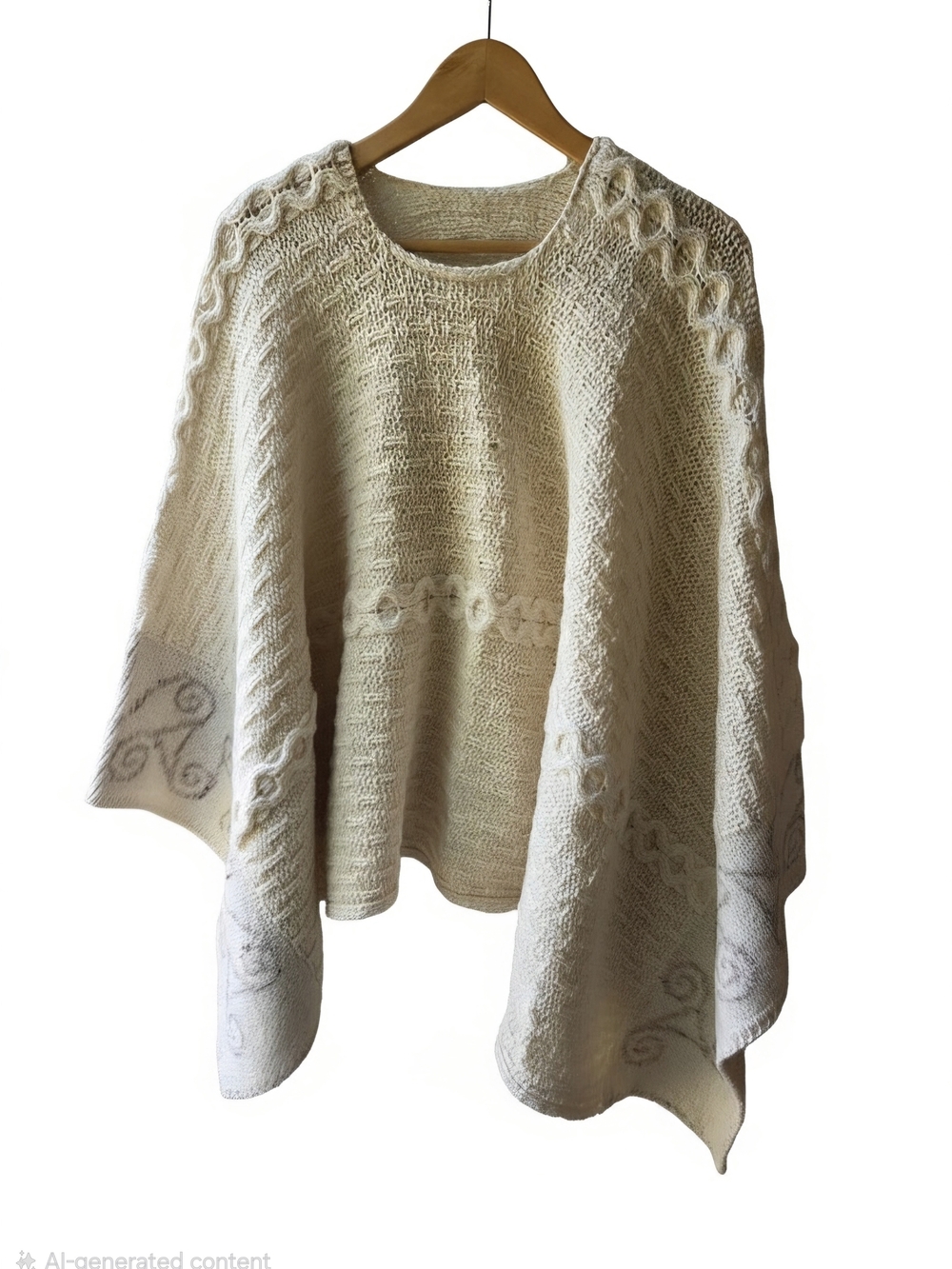 Cream Cable-Knit Women's Poncho Sweater Merino Wool from Ireland